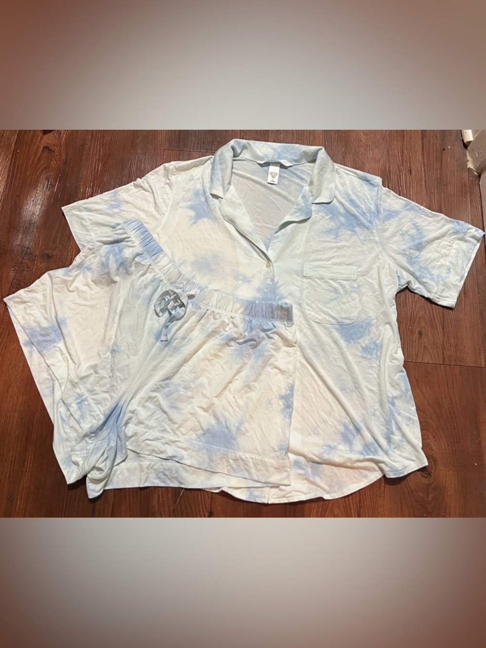 Victoria Heavenly Light Blue Tie-Dye Button Shirt & Shorts Pajama Set